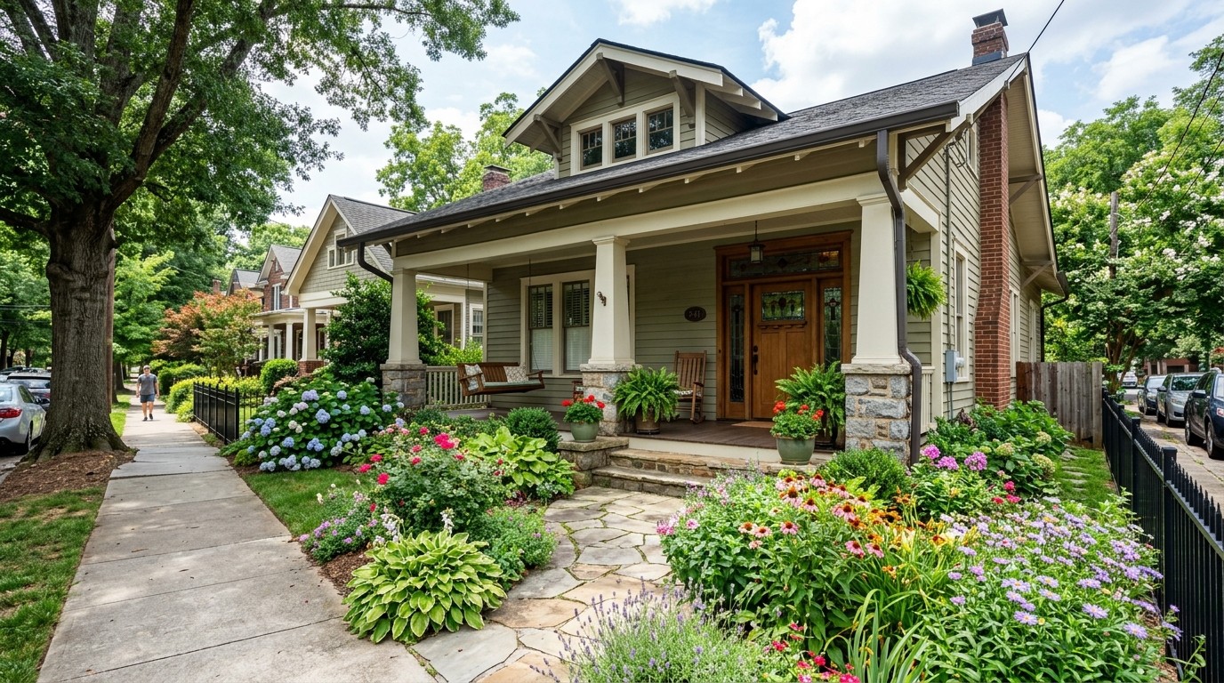 Beautifully restored wooden deck with evening lighting overlooking a landscaped Georgia backyard
