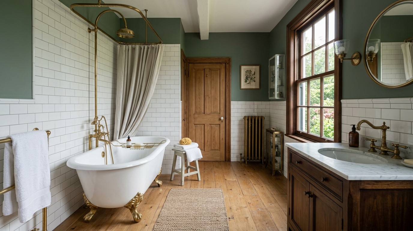 Beautifully renovated bathroom with clawfoot tub and subway tile in a Virginia Highlands Atlanta character home